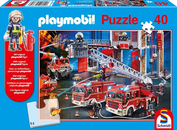 SCM56380 - Puzzle 40 Pièces Pompier PLAYMOBIL avec figurine - 1