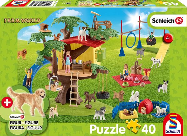 SCM56403 - Puzzle 40 Pièces SCHLEICH Chiens heureux avec figurine - 1