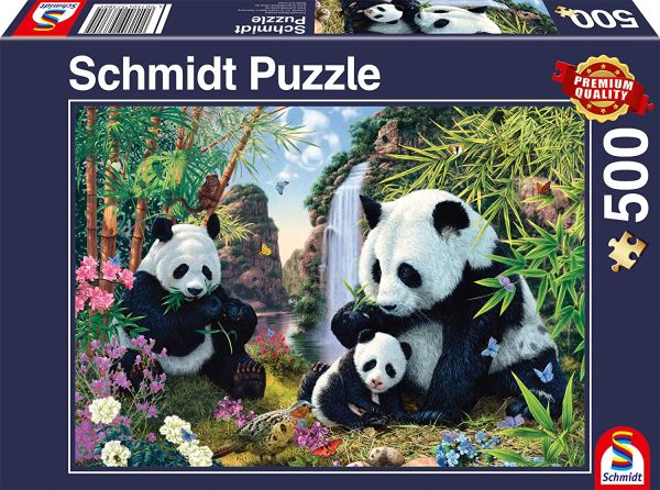 Puzzle 500 Pièces La famille de panda à la cascade