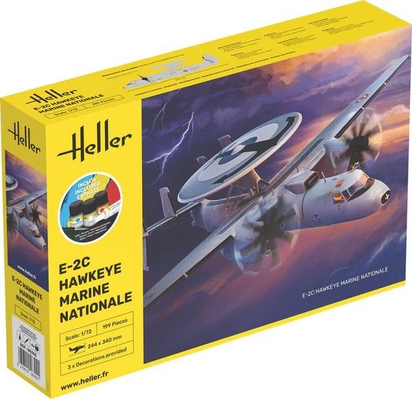 HEL58302 - Kit de démarrage avec peinture et accessoire -  Avion militaire HAWKEYE E-2C Marine Nationale - 1