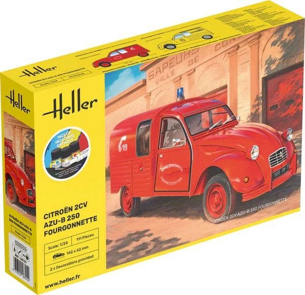 HEL58701 - Kit de démarrage à assembler avec peinture - CITROEN 2CV AZU 250 fourgonnette Pompiers - 1