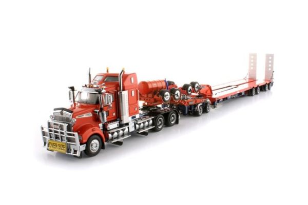 TWH9002 - DRAKE KENWORTH T908 6x4 orange Avec DOLLY 4x8 et porte engins Orange 4 Essieux. - 1