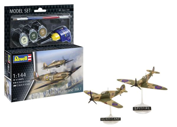 REV63771 - MODEL SET - Avion SUPERMARINE Spitfire Mk.Ia & HURRICANE MK.I à assembler avec peinture - 1
