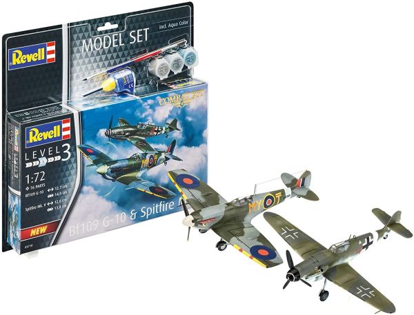 REV63710 - Set de Combat Messerschmitt Bf109G-10 & Spitfire Mk.V avec peinture à assembler - 1