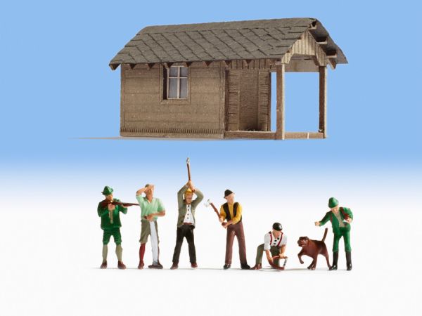 NOC12046 - Set travaux forestiers avec cabane 6 personnages et un chien - 1