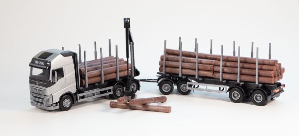 EMEK70301 - VOLVO FH16 6x4 gris porteur avec remorque 2+2 Essieux transport de bois - 1
