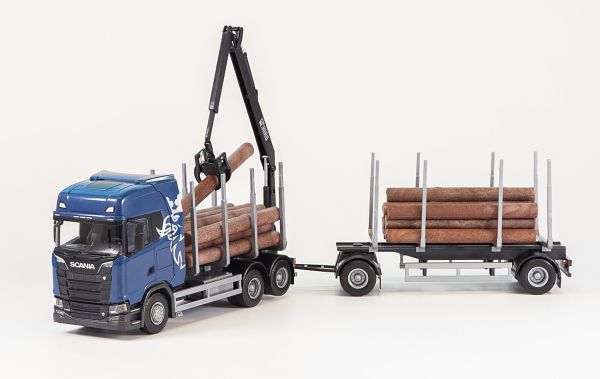 EMEK70674 - SCANIA S730 6x4 bleu porteur avec remorque 1+1 Essieu transport de bois - 1