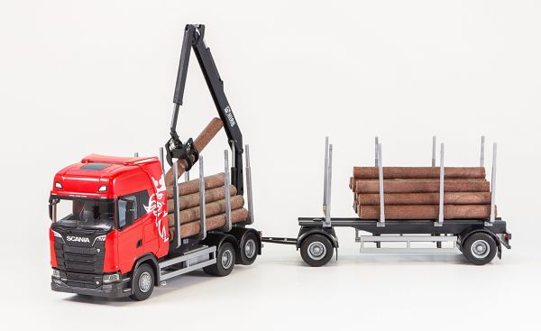 EMEK70675 - SCANIA S730 6x4 rouge porteur avec remorque 1+1 Essieu transport de bois - 1