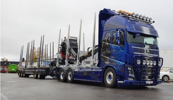 VOLVO FH04 XL 6X4 grumier avec remorque forestière 3 essieux et