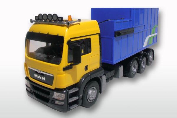 EMEK83899 - MAN TGS LX jaune porteur 8x4 avec container à poubelle - 1