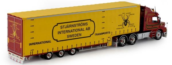 TEKNO 80743 SCANIA T143 TRACTEUR 6X4 + SEMI SURBAISSE BACHE  STJARNSTROM  MINT