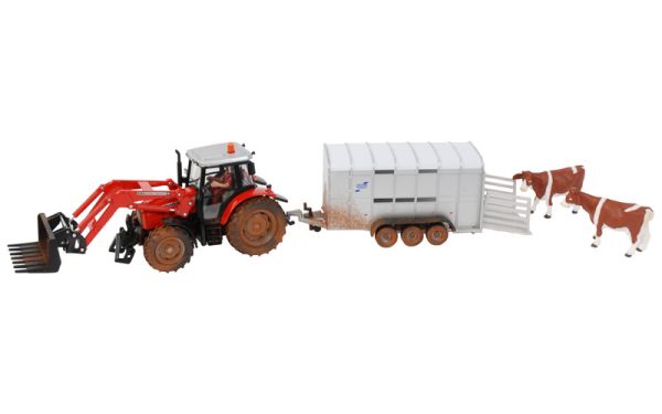 SIK8609 - MASSEY 5455 Avec chargeur et bétaillière version salie - 1
