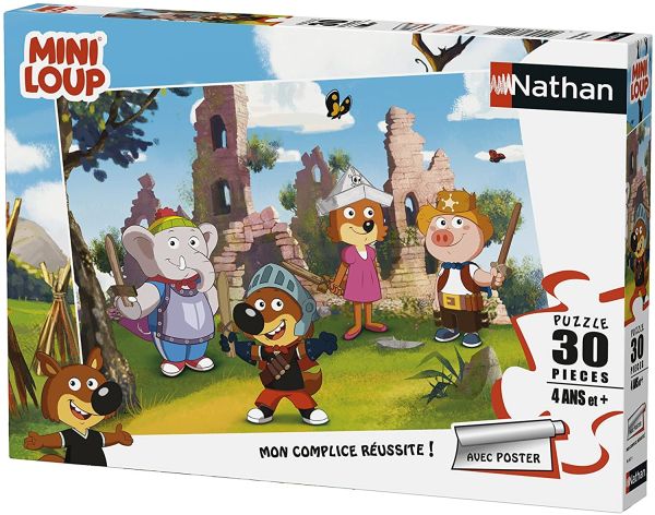 NAT86367 - Puzzle 30 Pièces Mini-Loup joue avec poster - 1