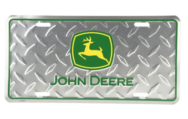 97047 - Plaque métallique chromé avec logo JOHN DEERE - 15x30 cm - 1