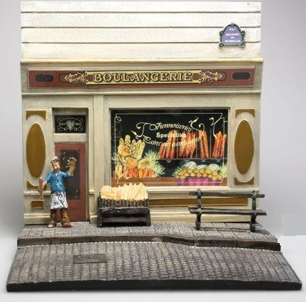 AKI0128 - Diorama façade de boulangerie avec trottoir et figurine dimension H14 cm x L 15 cm  x P14 cm - 1