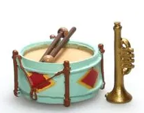 AKI0264 - Tambour et trompette miniature pour maison de poupée - 1