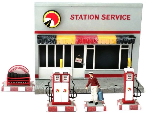 ATL2147983 - Diorama station service avec accessoires dimensions longueur 15 cm, hauteur 12 cm, profondeur 5cm - 1
