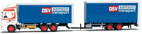 AWM71432 - SCANIA L124 Topline porteur 3 Essieux bachée avec remorque 2 Essieux bachéeDSV SAMSON Ech:1/87 - 1