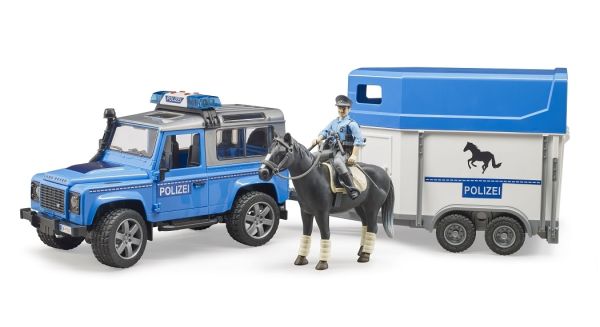 BRU2588 - LAND ROVER Defender de POLICE avec van, cheval et policier - 1