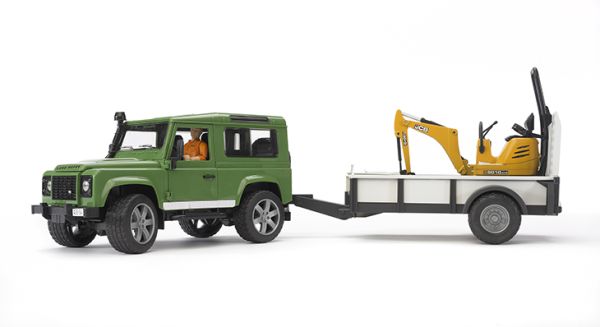 BRU2593 - LAND ROVER DEFENDER avec remorque et minipelle JCB Ech:1/16 - 1