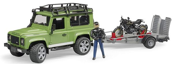 BRU2598 - LAND ROVER avec remorque plateau, personnage et moto DUCATI Scrambler - 1