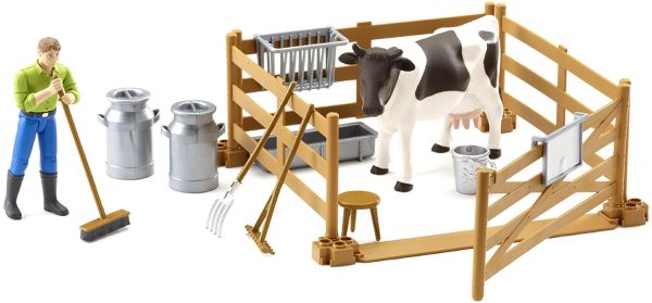 BRU62600 - Enclos avec vache avec 1 personnage Ech:1/16 - 1