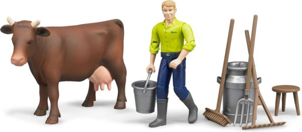 BRU62605 - Accessoires pour la traite avec une vache et un personnage Ech:1/16 - 1