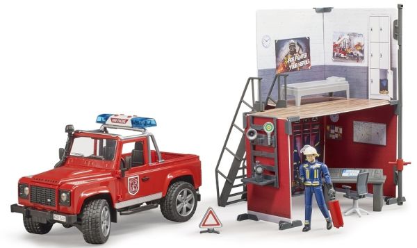 BRU62701 - Station de pompier avec LAND ROVER Defender , personnage et accessoires - 1