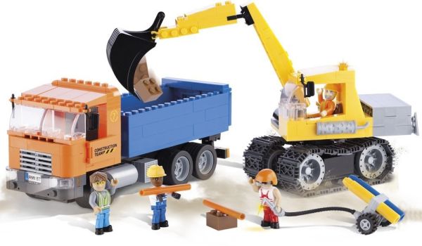 COB1667 - Pelle et Camion de chantier avec 4 Personnages - 400 Pièces - 1