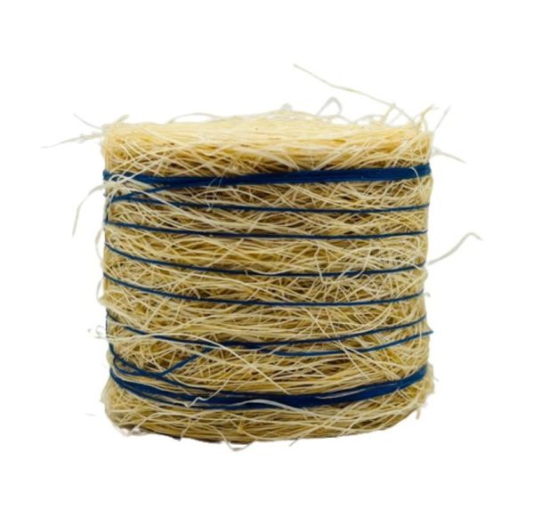 CW0282 - Balle de paille ronde avec ficelle bleu - Diam: 3,7 x 4,4 cm - 1