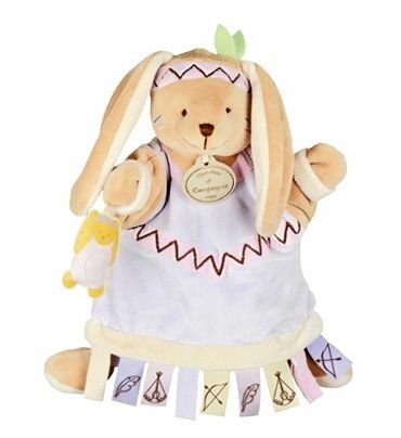DC2350 - Marionnette lapin étiquettes Bleu et beige 25 cm - 1