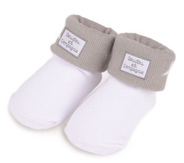 DC2726BLANC - Chaussettes de naissance - Blanche et taupe - 0/6 mois - 1