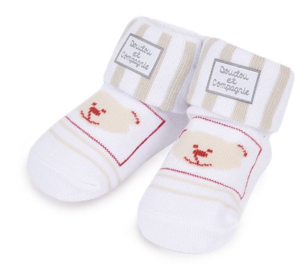 DC2726OURSBLANC - Chaussettes de naissance - Blanche avec ourson - 0/6 mois - 1