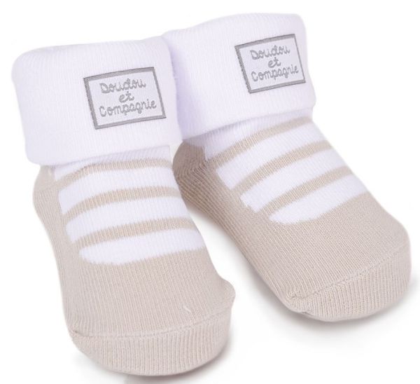 DC2726TAUPEBLANC - Chaussettes de naissance - Taupe avec motif blanc - 0/6 mois - 1