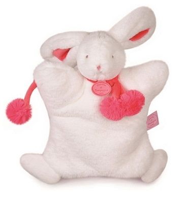 DC2742BR - Marionnette Lapin Pompon Blanc et Rouge 25 cm - 1