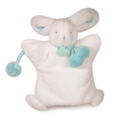 DC2742BVERT - Marionnette Lapin Pompon Blanc et Vert 25 cm - 1