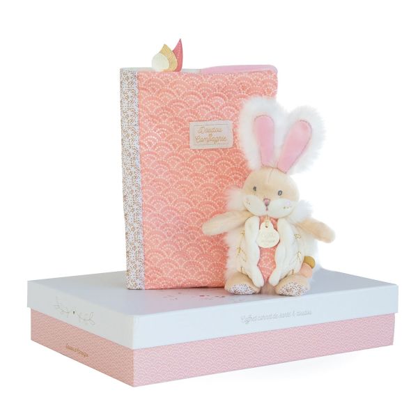 DC3498 - Lapin de sucre rose - Coffret protège carnet de santé avec doudou - 1