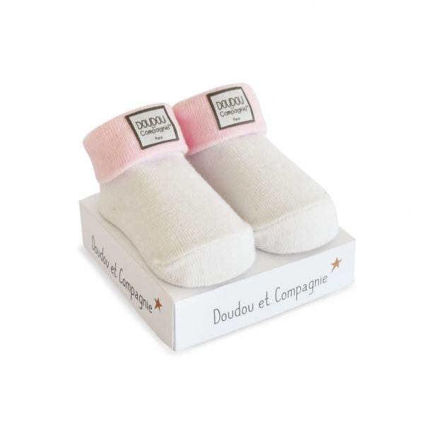 DC3702-02 - Chaussette de naissance - Blanche et rose - 1