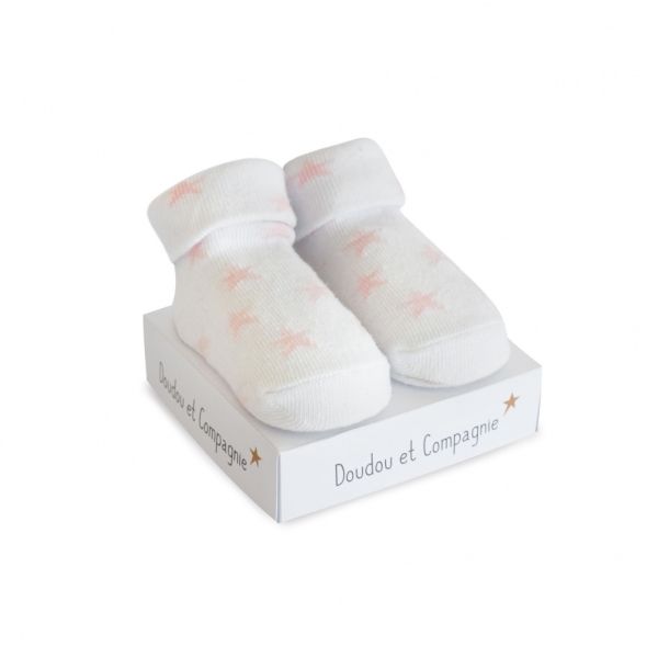 DC3702-03 - Chaussette de naissance - Blanche avec étoiles rose - 1