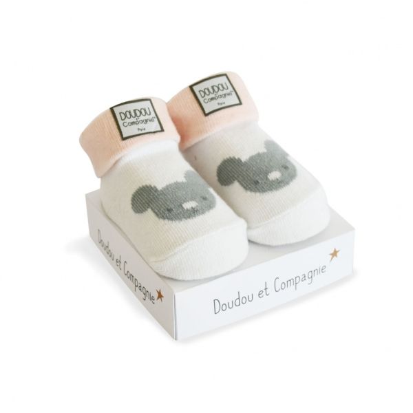 DC3702-1 - Chaussette de naissance - Blanche, rose avec ourson - 1