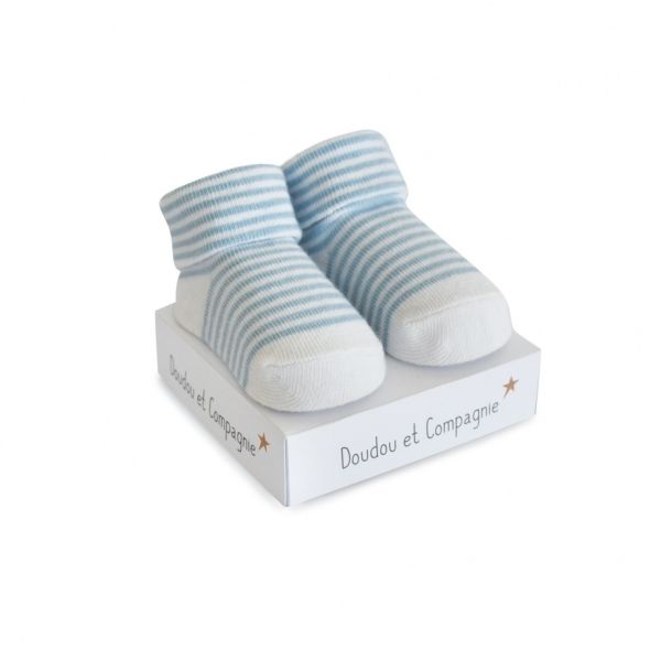 DC3703-01 - Chaussette de naissance - Blanche rayures bleu - 1