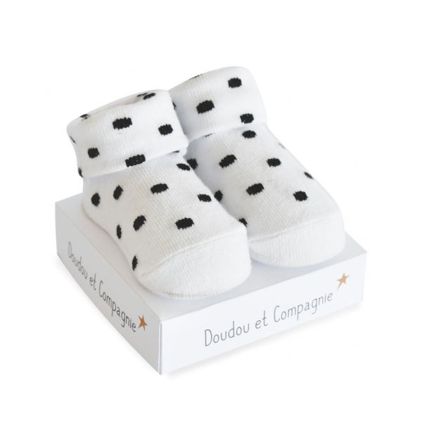 DC3704-02 - Chaussette de naissance - Blanc à pois Noir - 1