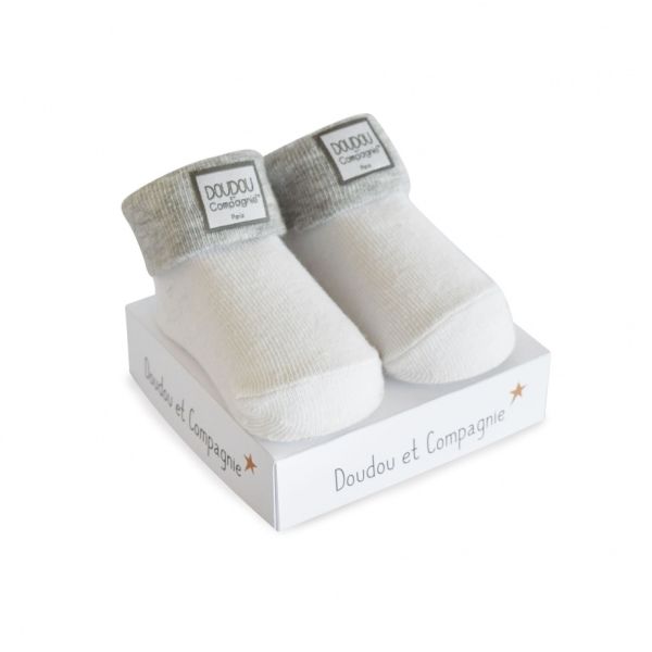 DC3704-03 - Chaussette de naissance - Blanche et Grise - 1