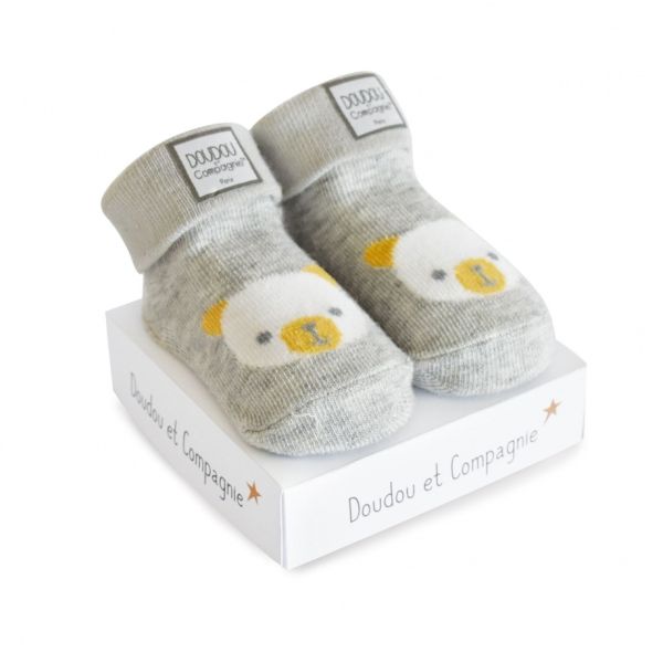 DC3704-01 - Chaussette de naissance - Grise avec ours - 1