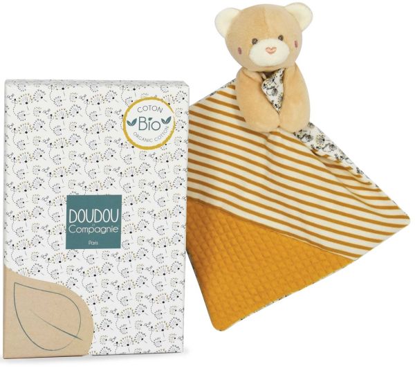 DC3840-01 - L'OURS BIO - Doudou bébé Rayures moutarde - 1