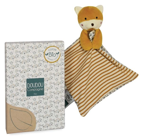 DC3841-01 - LE RENARD BIO - Doudou bébé Rayures moutarde - 1