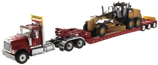 DCM85598 - INTERNATIONAL HX520 6x4 rouge et remorque porte engins XL120 avec niveuleuse CATERPILLAR 12M3 incluse - 1