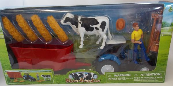 NEW05015 - Coffret de la ferme avec vache fermier tracteur bleu et mélangeuse - 1