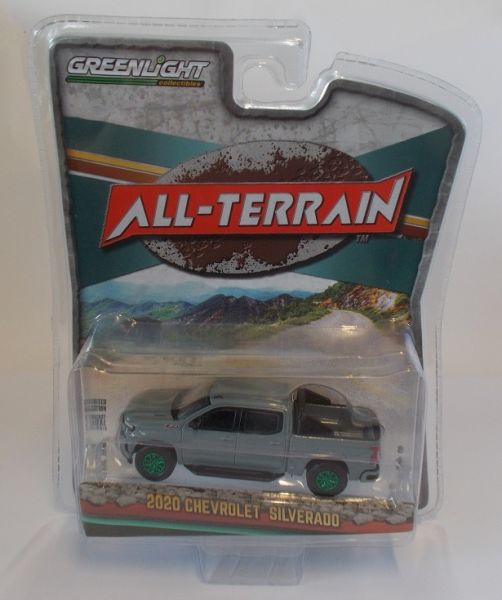 GREEN35190-FVERT - CHEVROLET Silverado double cabine pick-up 2020 gris jantes vertes All-Terrain Version Green Metal vendue sous blister - 1