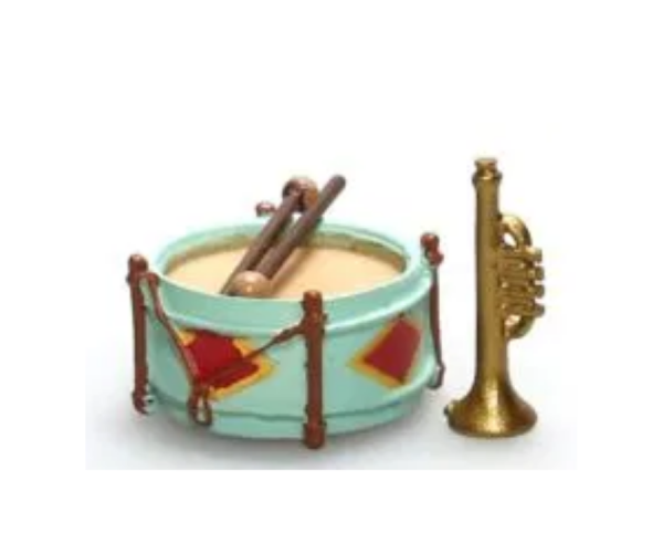 AKI0264 - Tambour et trompette miniature pour maison de poupée - 1